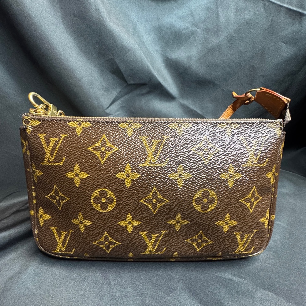 Louis Vuitton LV Monogram Brown and Gold Pouchette w/ LV Strap with COA - Picture 3 of 12